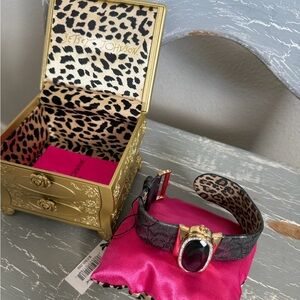 Betsey Johnson Gold-Tone Watch with Black Faceted Stone and Crystal Halo